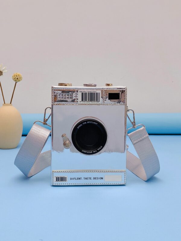 Mini Camera Design Box Bag, Fashion Letter Patch Decor Crossbody Purse With Wide Strap